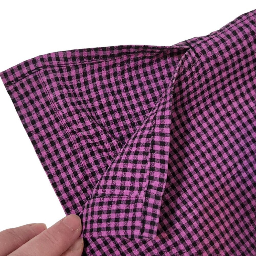 Chicos Design Purple Black Checked Gingham100% Silk Button-Up Shirt Sz 1 M - Picture 13 of 16